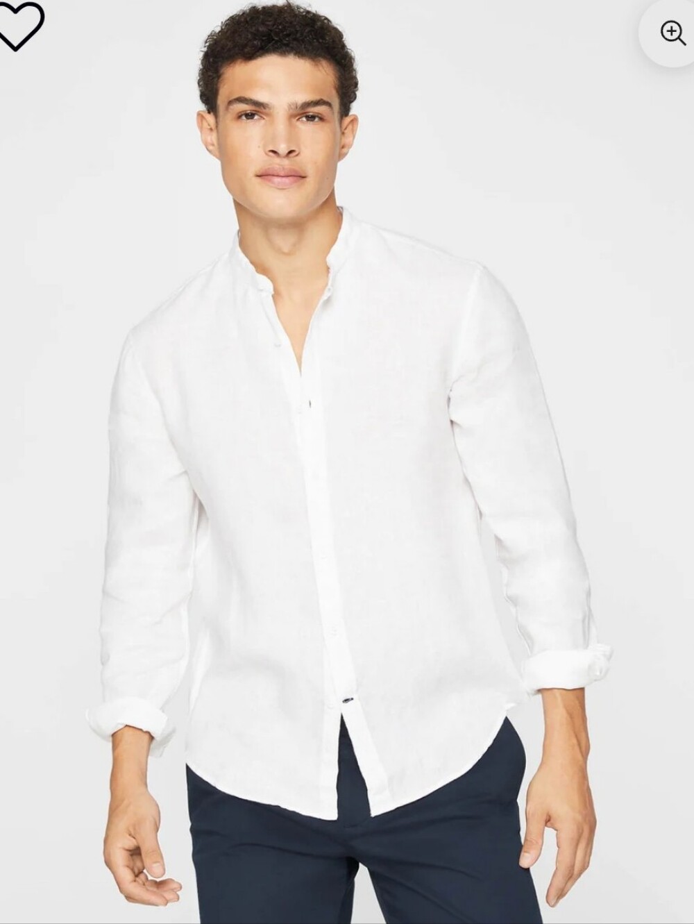 Club Monaco Band Collar Linen Shirt White Medium
